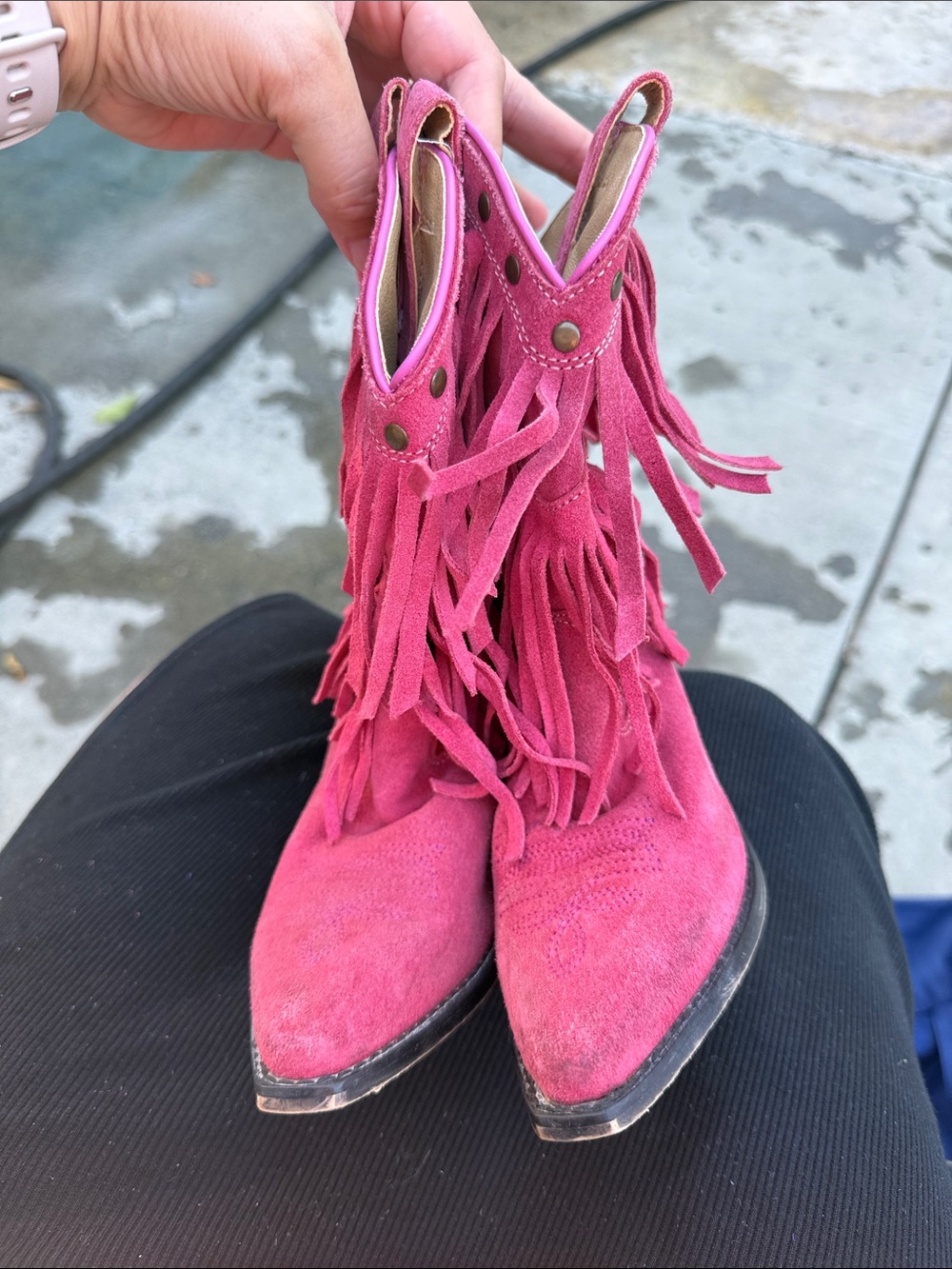 Shyanne Pink Suede Fringe Western Boots for Kids